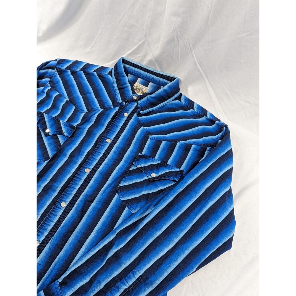 Vintage Express Rider Pearl Snap Electric Blue Long Sleeves Western Cowboy XXL